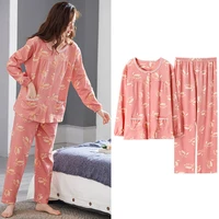 fdfklak large size middle aged mother pajamas set new plaid print 100 cotton nightwear home suit long sleeve womens pijamas