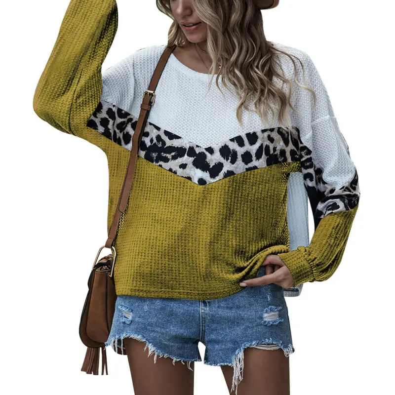 

Womens Ladies Leopard Colorblock Long Sleeve Top Casual Loose Pullover Blouse
