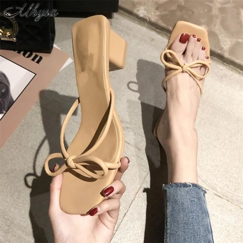 

Mhysa 2019 Women Pumps High Heels Sexy Peep toe Slip-on Wedding Party Shoes For Lady Square Heels Pumps Slippers High5cm T701