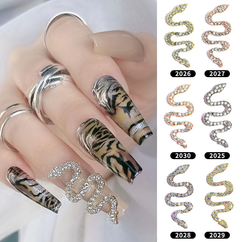 

3D Gold/Slivery Alloy Snake Nail Art Decoration Auger Snake DIY Alloy Nail Diamond Nail Charm Metal Snake Nails Rhinestones