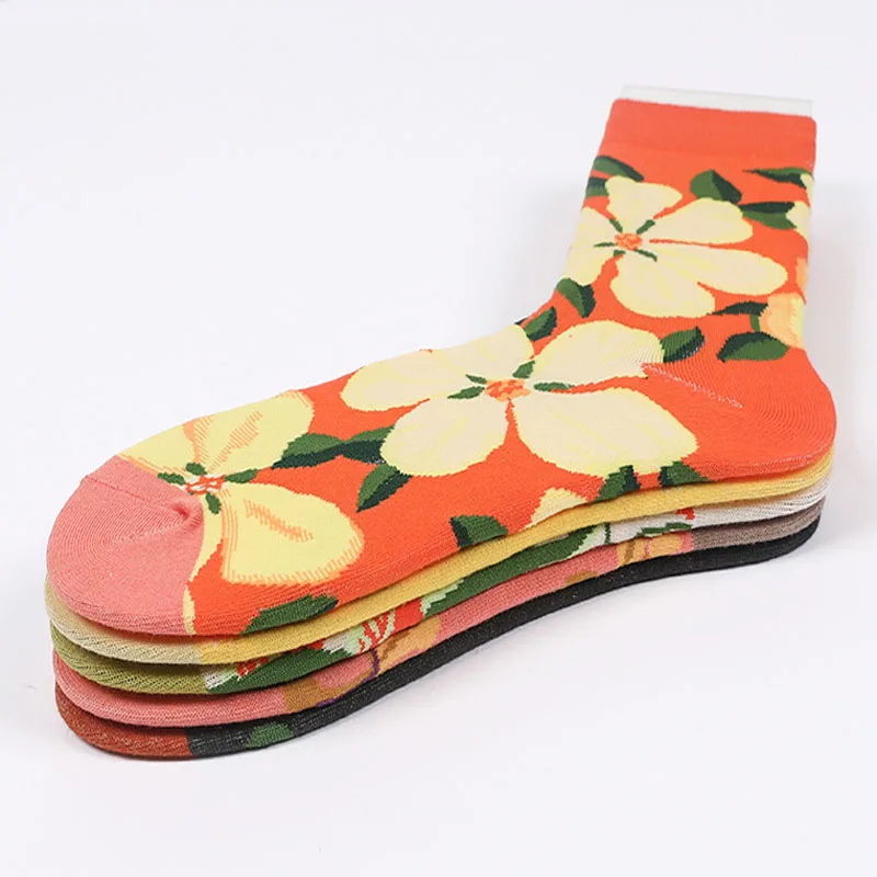 

1 Pair Men Socks Long Tube Cotton Personality Flowers Funny Season Creative Socks Breathable Suitable Deodorant Unisex Socks