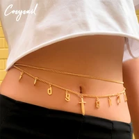 cosysail double layer metal waist chain for female letter babygirl with sword pendant belly chain bikini body jewelry gift