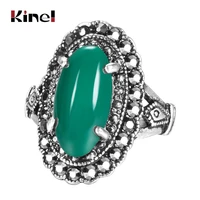 kinel hot 2020 fashion gorgeous tibetan silver ring vintage wedding jewelry punk green resin stone rings for women drop shipping