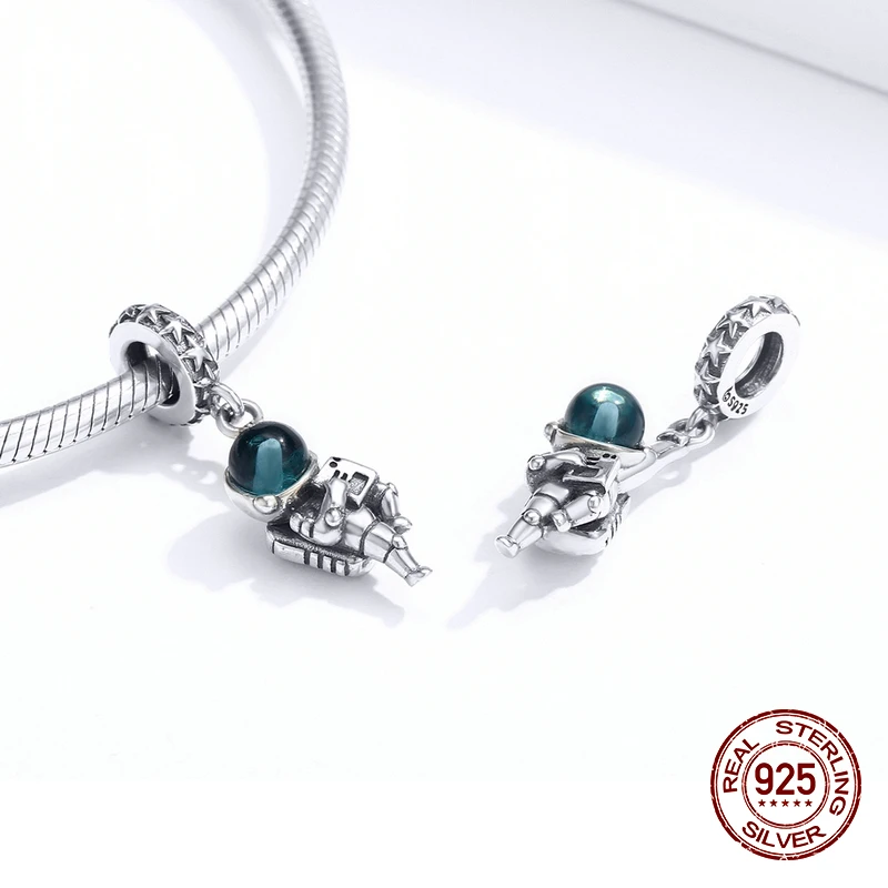 Подлинное серебро 925 пробы астронавт кулон Женская мода ювелирные изделия бусины