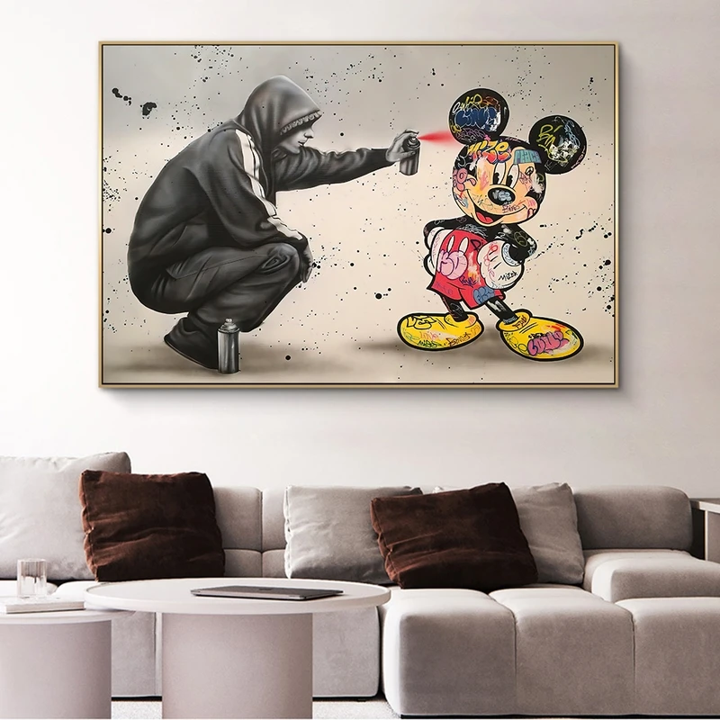 

Banksy Graffiti Mickey Mouse Figure Canvas Painting Wall Art Decoration Posters and Prints for Kid Baby Room Decor Wall Painting