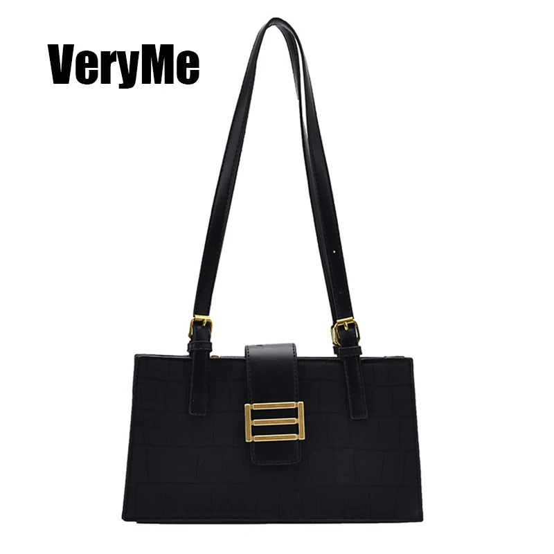 

VeryMe Leather Shoulder Bag For Female 2020 Luxury Hand Ladies Bag Solid Color Simple Square Bag Women Luxury Cell Phone Handbag