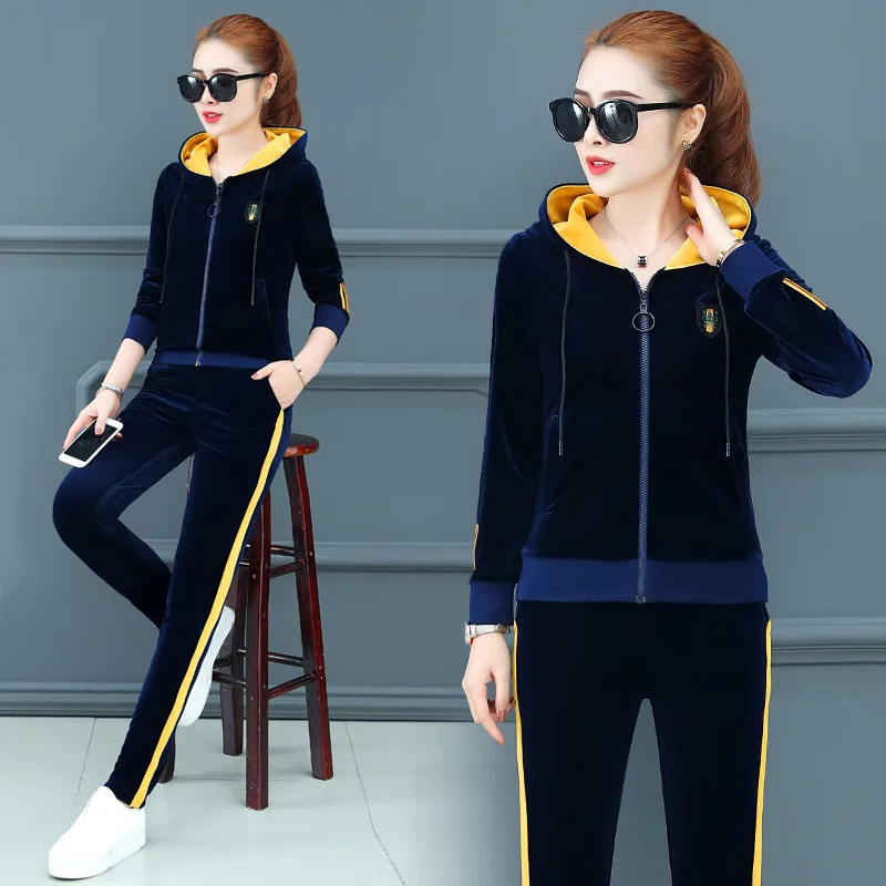 Велюровый спортивный костюм из двух предметов женская одежда Vetement Femme 2019 Chandal Mujer