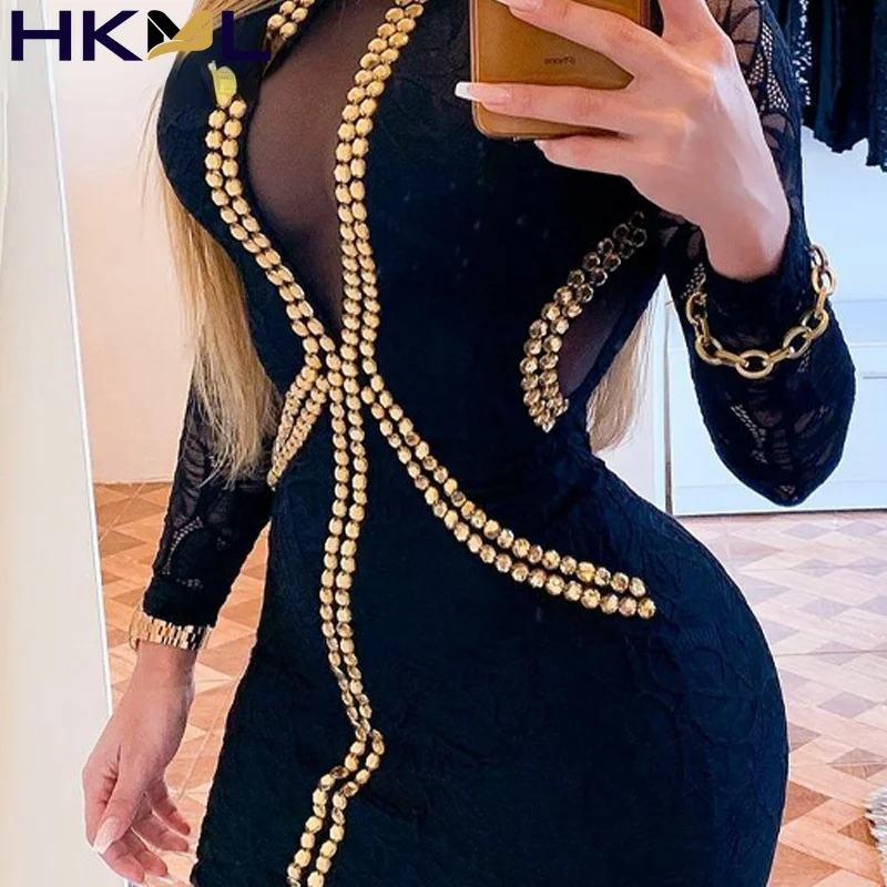 

Женские платья с длинными кружевными рукавами, Сетчатое Сексуальное Лоскутное Платье разразы, облегающее мини сексуальное вечернее платье