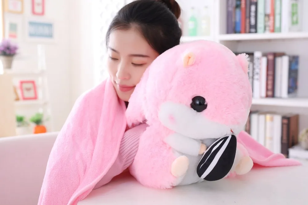 Прямая поставка Peluches хомяк плюшевые животные мягкая игрушка хомячок с покрывалом Подушка 3 в 1 Набор для детей