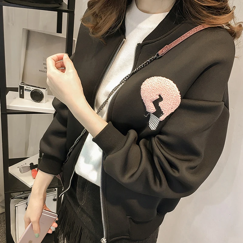 

Ladies Coat Autumn and Winter New All-match Long Sleeve Stand Collar Solid Color Women's Zipper Jacket