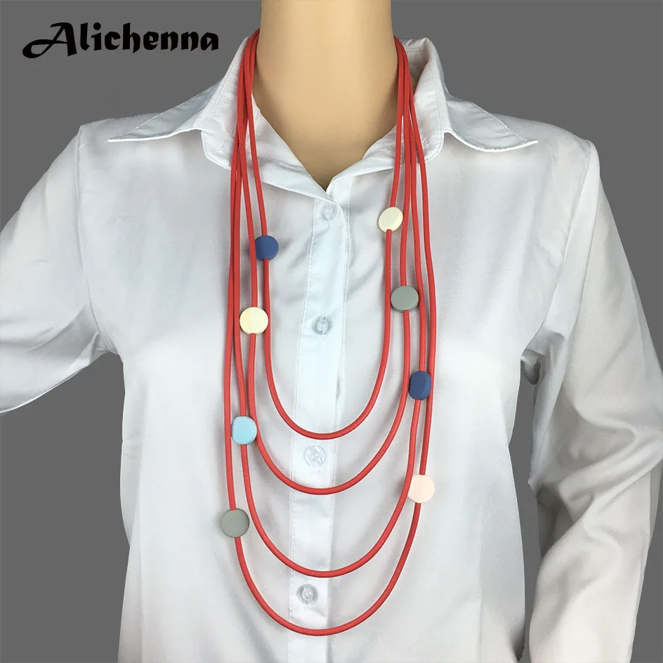 Красный геометрический EP резиновая Длинная цепочка ожерелье Женские Подвески