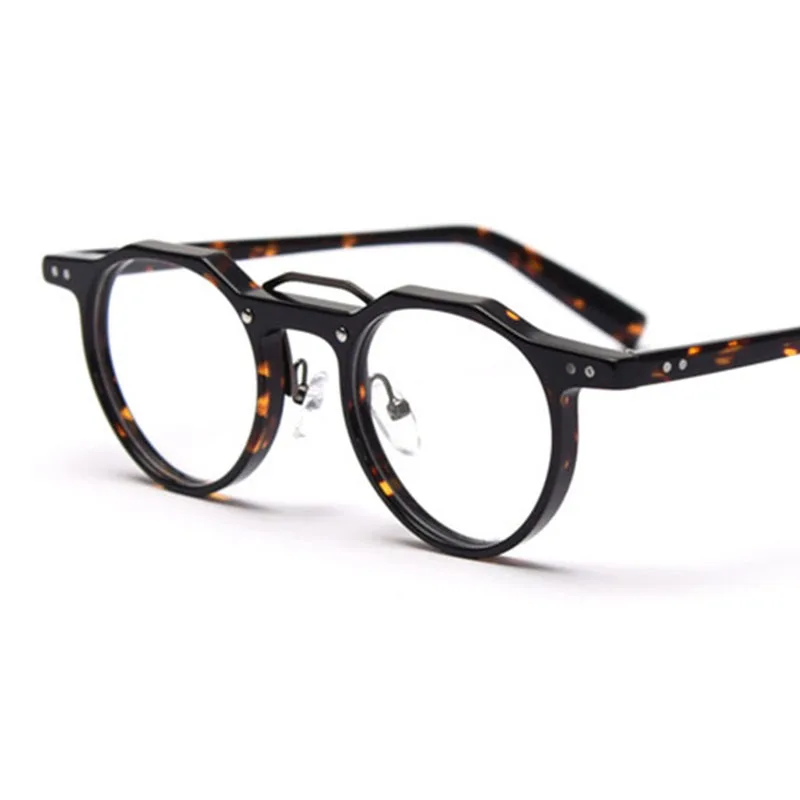 Gafas redondas de acetato para hombre y mujer, lentes planas, gafas