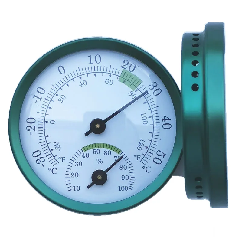 

Настенный Измеритель температуры и влажности, термометр и гигрометр в зеленом металлическом корпусе для сауны, комнаты, дома