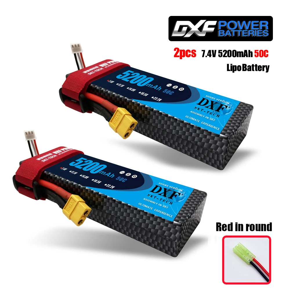 2PCS520050ChardRed 2 шт. DXF 7,4 В 3300 мАч 5200 мАч 6500 мАч Lipo аккумулятор жесткий чехол 2S 50C 60C 80C 1/10 1/8 весы для TRX Slash 4x4 RC автомобилей Жесткий Чехол - Цвет: 2PCS520050ChardRed