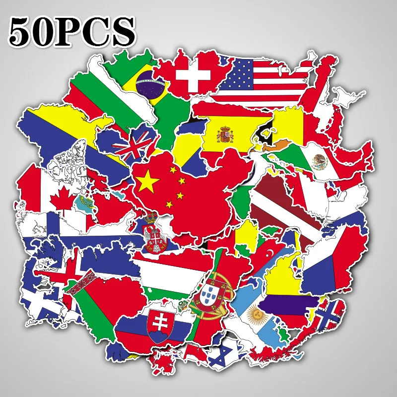 50 Pcs National Flags Stickers Toys for Children Countries Map Travel Sticker to DIY Scrapbooking Suitcase Laptop Car Motorcycle