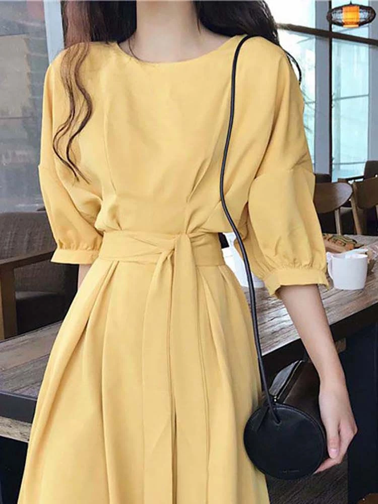 

Gentle Graceful Puff Sleeve Dress Lightly Mature Women's 2021 New French Waist Slimming Long Fairy Skirt