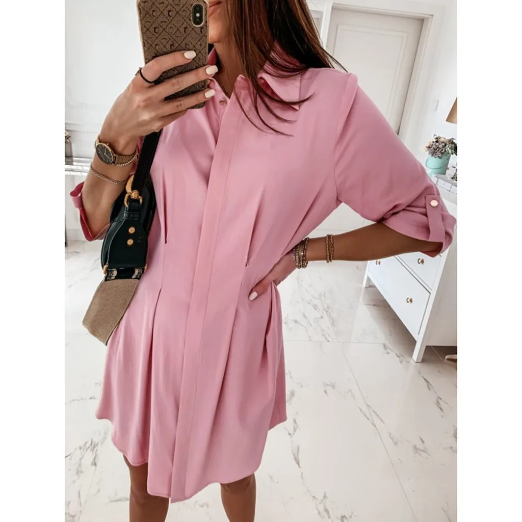 Женское осеннее мини платье с длинным рукавом офисное повседневное простое