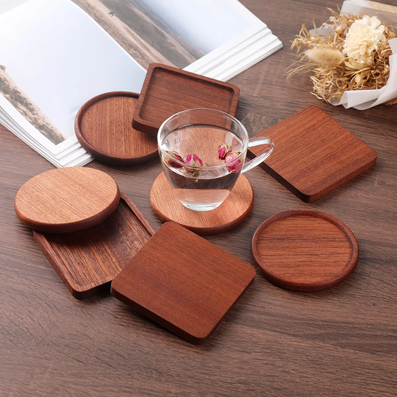 

Geometric Wooden Coaster Non-slip Grooved Coaster Round Coaster Japanese Style Flat Coaster Thermal Insulation Square Coaster