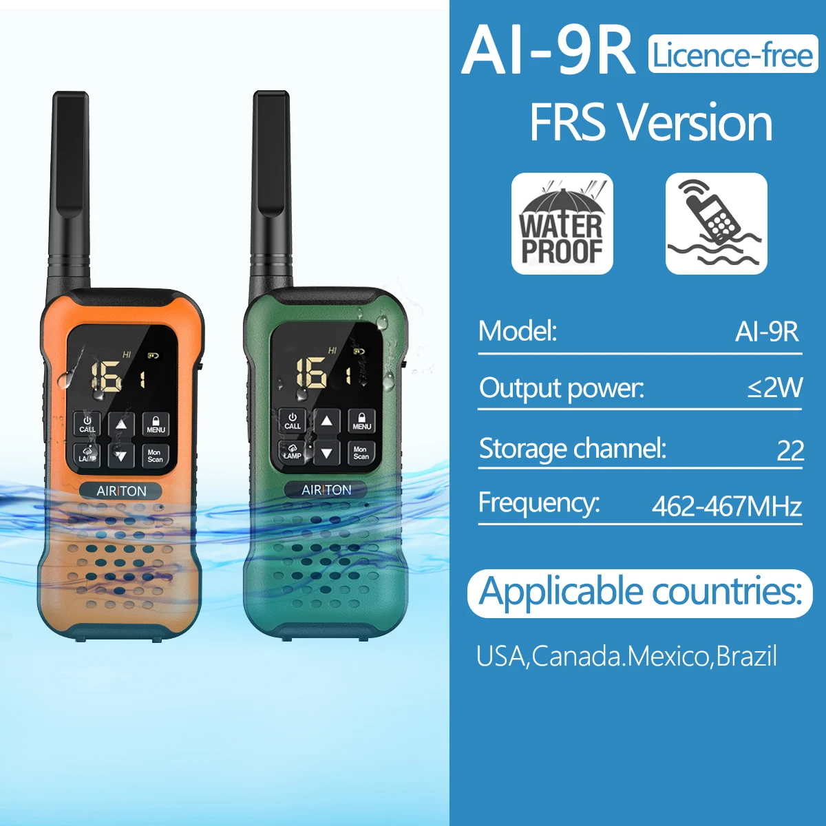 Airiton AI-9R Up of Baofeng UV-9r Plus IP67 Водонепроницаемый PMR/FRS плавающий двухсторонний