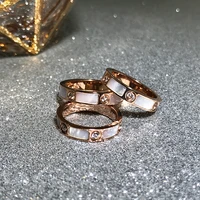 yun ruo pave zircon natural shell ring rose gold color birthday gift woman fashion titanium steel jewelry never fade drop ship