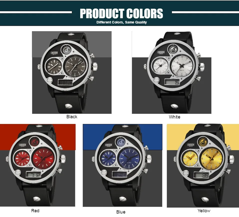 Мужские кварцевые часы OHSEN цифровые водонепроницаемые с силиконовым ремешком 50