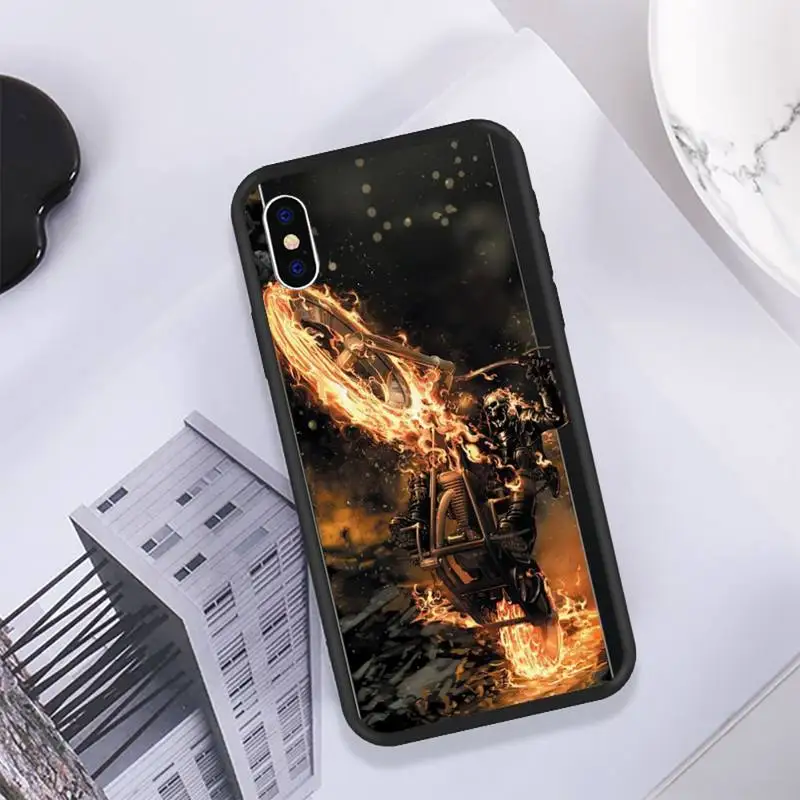 

YNDFCNB Ghost Rider Phone Case for iPhone 11 12 Pro Max 6 6s 7 8 Plus XS XR 12mini SE 2020 Black Soft TPU Cover Silicone Coque