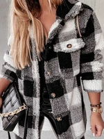 2021 fashion single breasted warm loose jacket women plaid fur coat winter female long sleeved suit collar pocket streetwear