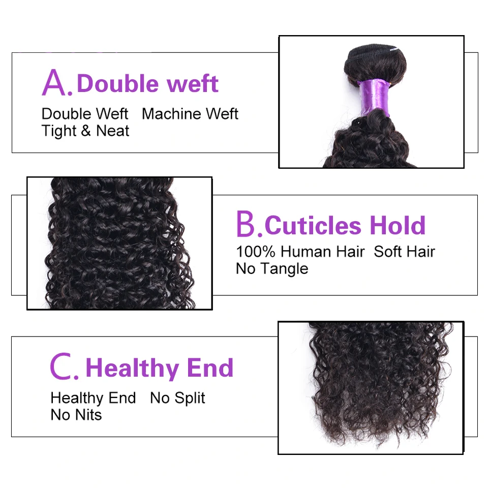 Вьющиеся человеческие волосы 3 пряди с фронтальным закрытием малазийские не Реми