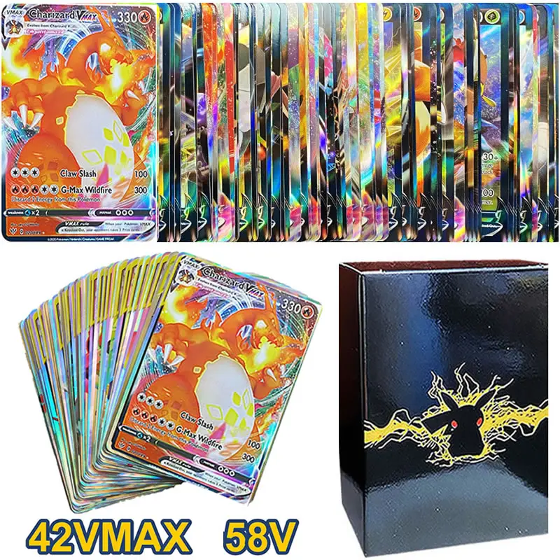 100PCS Pokemon V VMAX Shining Cards English TOMY Trading Battle Game Card Collection Booster Box bambini giocattoli per bambini regalo