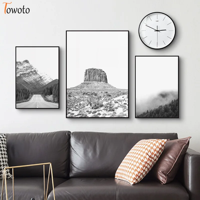 Природа плакат пустыня кактус принты черный и белый ландшафт холст живопись