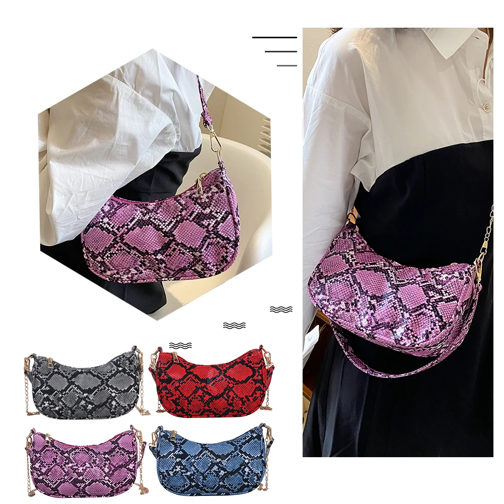 

Женская сумка через плечо из ПУ кожи, с цепочкой и змеиным узором
