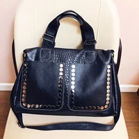 soft leather designer bag large size 40cm shopper bag new rivet handbag women shoulder bags top handle tote messenger bolso