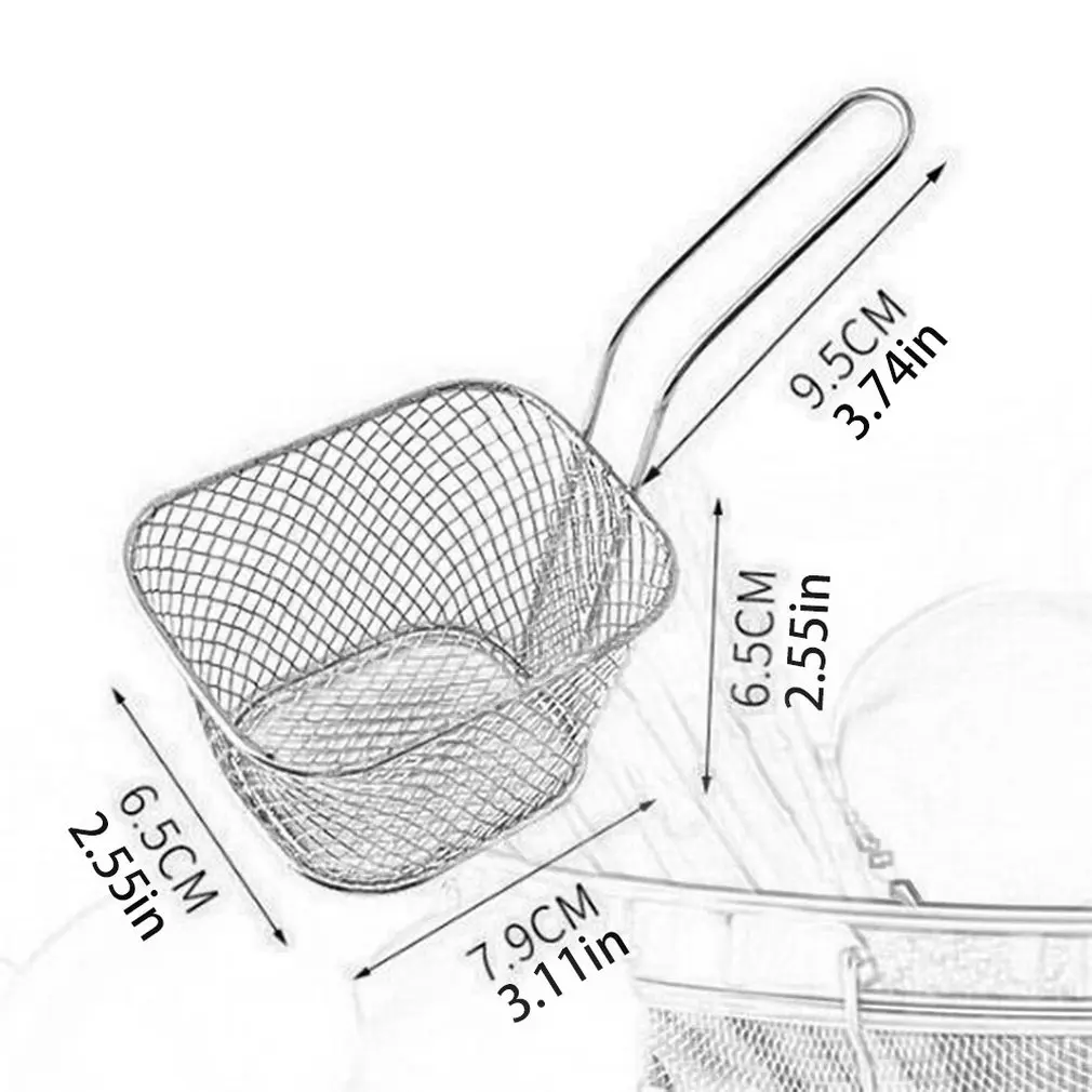 

Mini Stainless Steel French Fries Net Fry Fryer Basket Small Square Shape French Fries Baskets Strainer Kitchen Cooking Tools