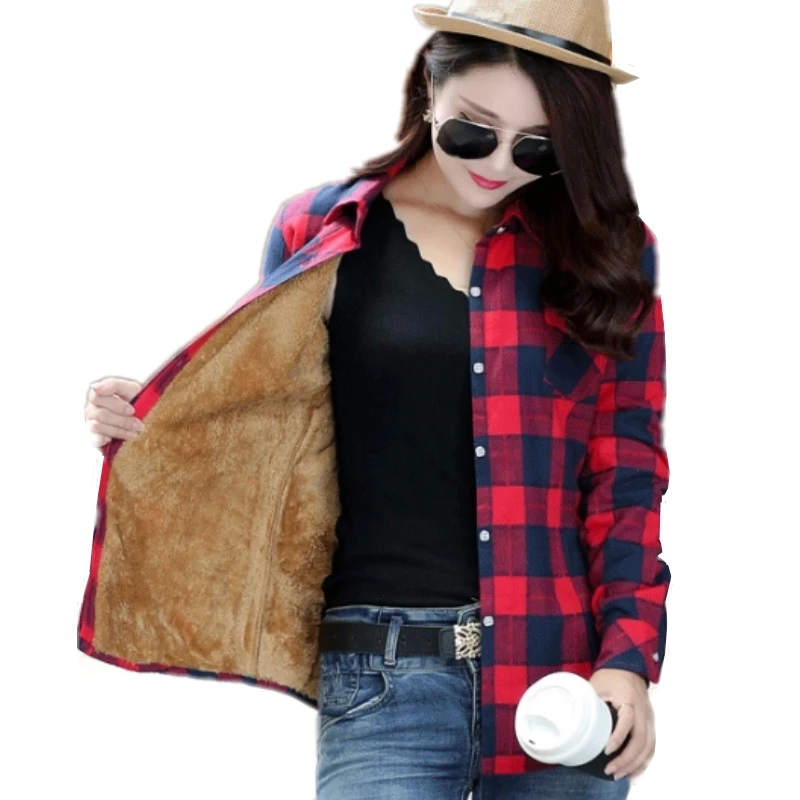 Зима 2020 Женская плотная шерстяная клетчатая рубашка Женский Топ с длинным