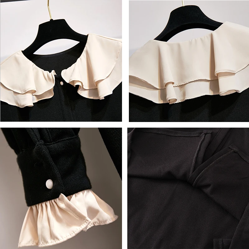 Осеннее женское Повседневное платье Trytree 2020 черное однобортное свободное