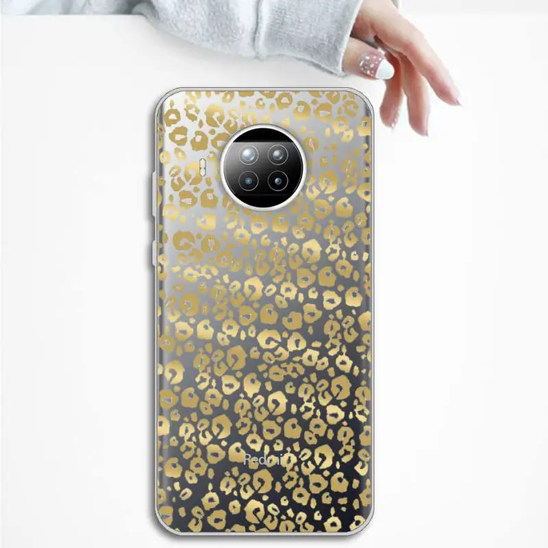 

Phone Case Transparent for Xiaomi mi Redmi note 10 t 8 9 pro lite 11 Samsung S 8 9 10 20 Golden leaf flower love leopard print