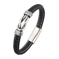 fashion irregular winding graphic accessories men leather wrist bracelet stainless steel magnet clasp trendy male jewelry sp1046