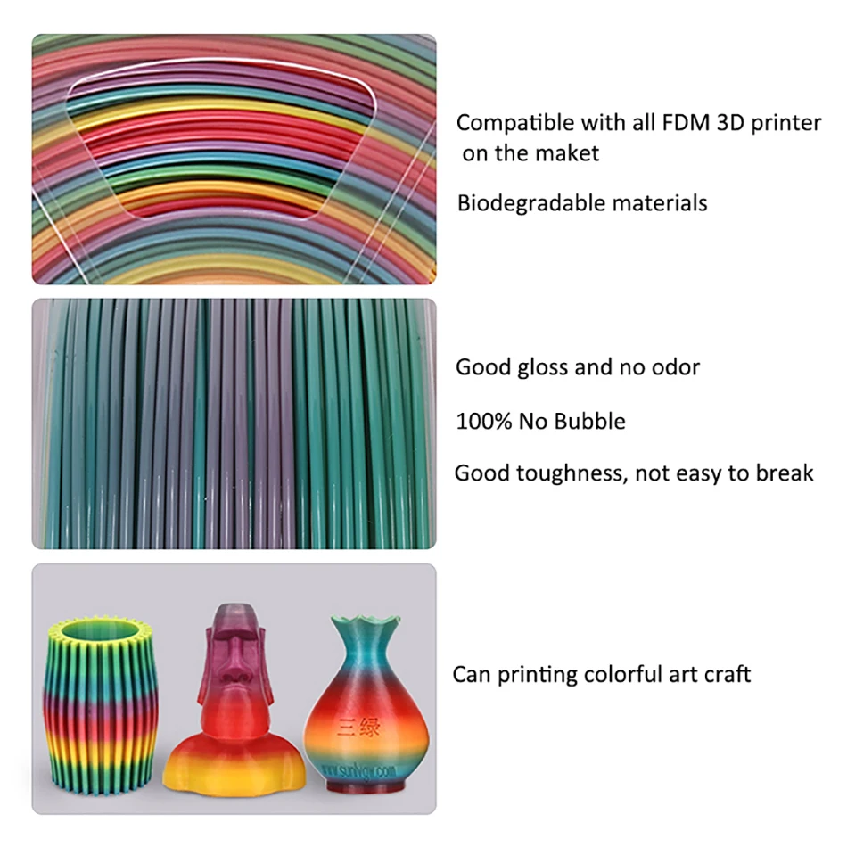 Enotepad Global Rainbow PLA Filament Colorful 3D Printing Flexible Filament Material For 3D Printer Free Shipping New Arrival