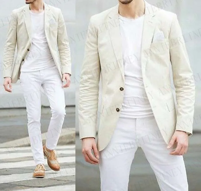 

Мужской льняной костюм anniebitney, Свадебный костюм цвета слоновой кости с блейзером и брюками, летний костюм для жениха, 2019