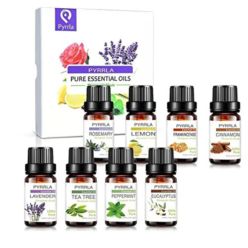 

Pyrrla 8pcs Pure Essential Oils Gift Box Set Eucalyptus Lavender Peppermint Tea Tree Rosemary Lemon Cinnamon Frankincense Oil