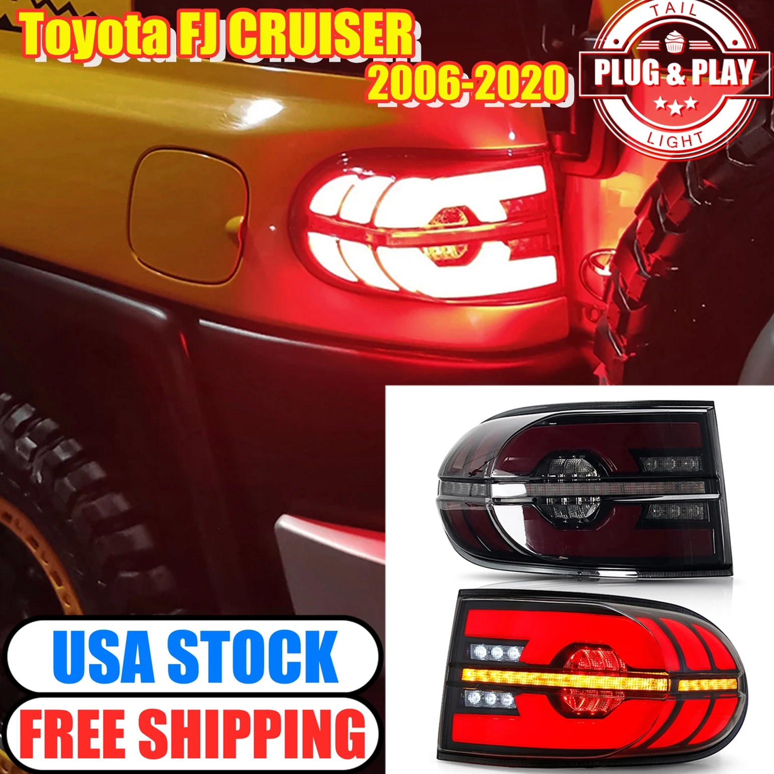 

Rear Lights for FJ Cruiser Tail Light 06-20 Toyota Led Taillight Assembly Smoke Sequential Dynamic Turn Signal Dual Reverse Lamp