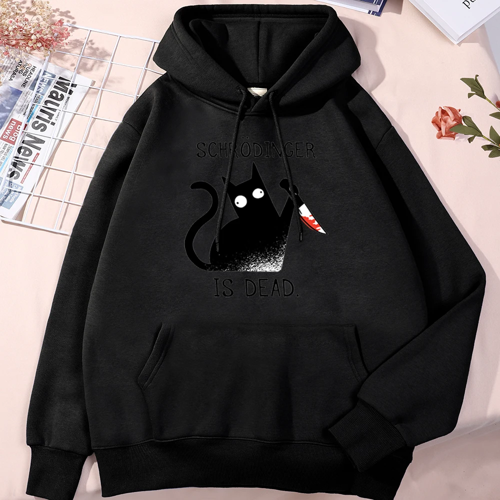 

Schrodinger Is Dead Cartoon Black Cat Print Hoodise Men Big Size O-Neck Sweatshir Funny Kawaii Japanese Fleece Hoodied Pullovers