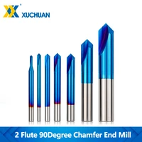 chamfer milling cutter 2 12mm 90 degree cnc machine router bit 2 flutes carbide end mill nano blue coated milling tools