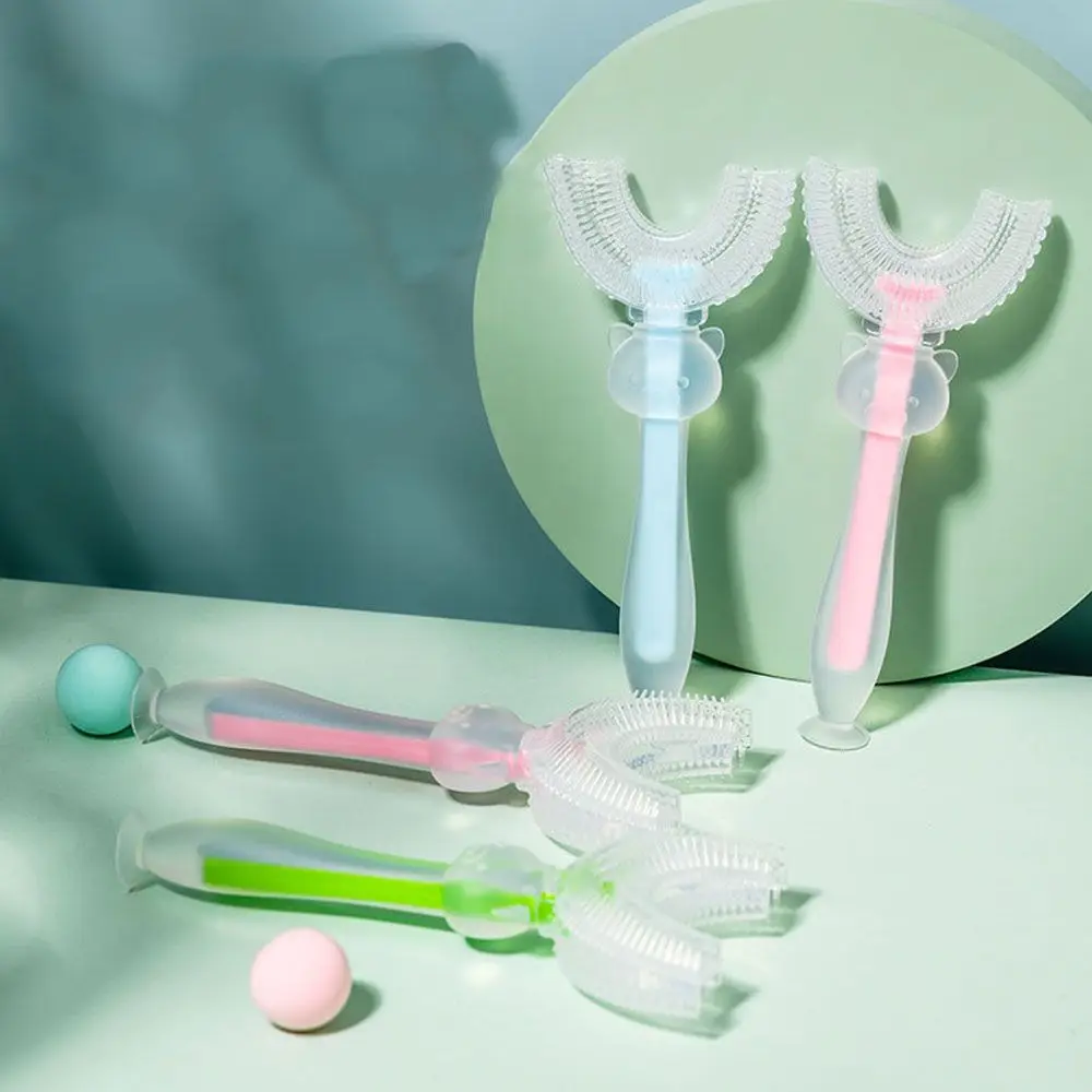 2-12 a&ntilde;os de edad beb&eacute; U-en forma de cepillo de dientes de dedo de silicona los dientes de los ni&ntilde;os Simple cepillo infantil cuidado y limpieza conveniente cepillo de dientes Oral-2
