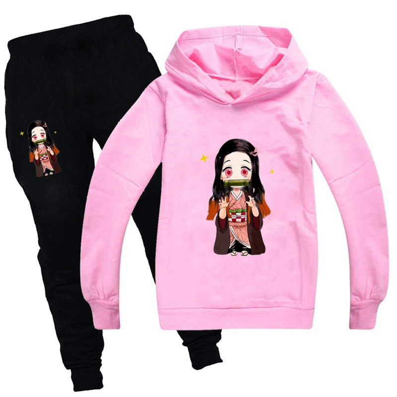 

Demon Slayer Kids Fall Winter Clothes Girls Long Sleeve Tops Japan Anime Cute Graphic Kimetsu No Yaiba Children Clothing Sets