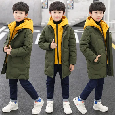 

Winter Casual Boys Fake Two Pieces Outwear Coat Children Winter Down Jacket Big Child Thicken Jacket Teenager Boys Clothing