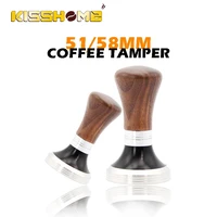new 5158mm coffee tamper flat base stainless steel walnut wood espresso powder hammer coffee accessories for barista tools