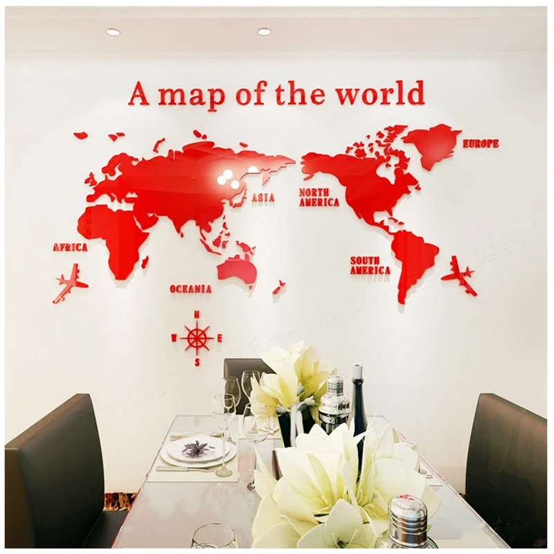 

World Map Acrylic 3D Solid Crystal Bedroom Wall With Living Room Classroom Stickers Office Decoration Ideas