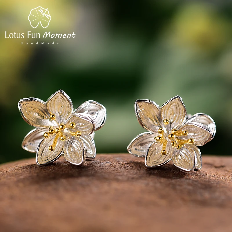 Женские серьги гвоздики Lotus Fun Moment из настоящего серебра 925 пробы ручной работы
