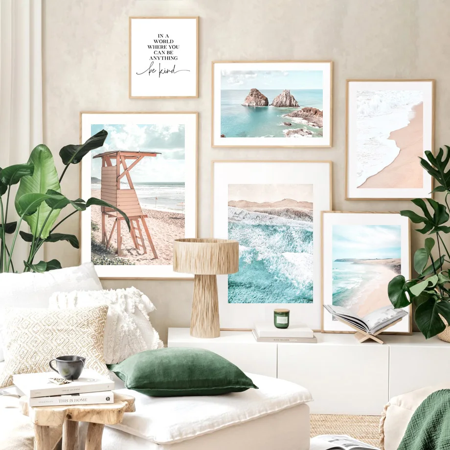 

Scandinavian Sea Beach Waves Quote Wooden Nordic Wall Art Canvas Painting Seascape Posters Prints Pictures For Living Room Decor